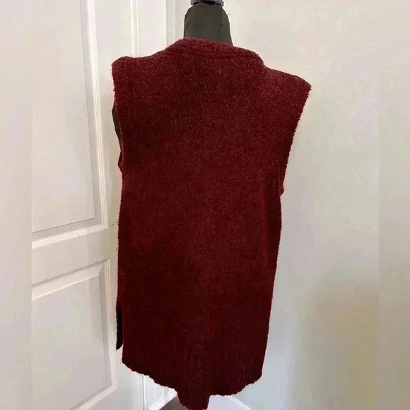 Jones NY Womens M Vintage Y2K Maroon Button‎ Front Vest Sweater Duster Cardigan - Picture 2 of 9